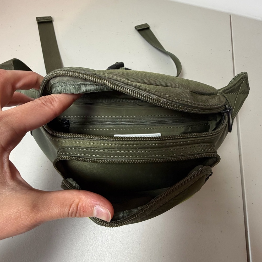 Bagging Rights Belt Bag - olive green with pink, orange, and chartreuse stripe. - Picture 5 of 7